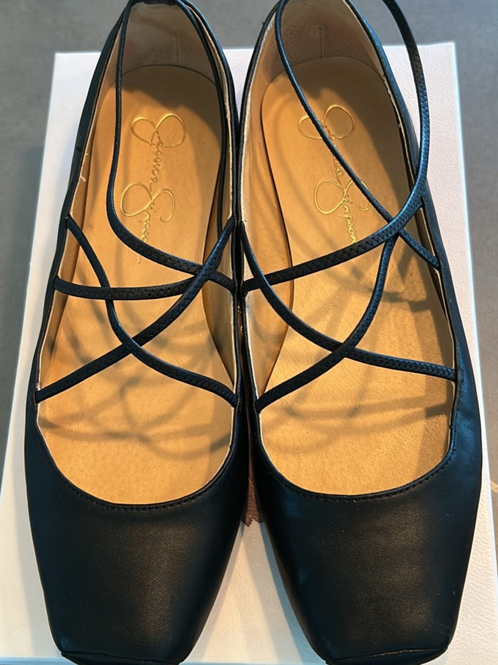 Jessica Simpson Black Cross-Strap Square-Toe Ballet Flats